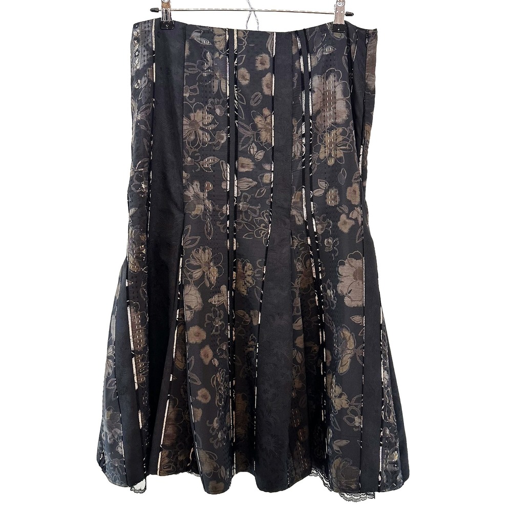 DE SENTINO VTG Whimsigoth Formal Pleated Maxi Skirt • 12 • black tan • boho chic